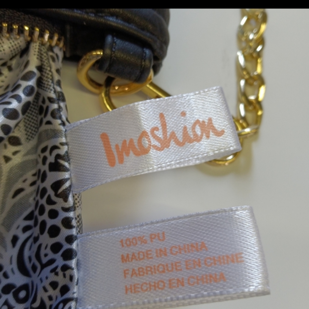 IMOSHION Black Chevron Vegan Gold Crossbody Handbag - Picture 7 of 8